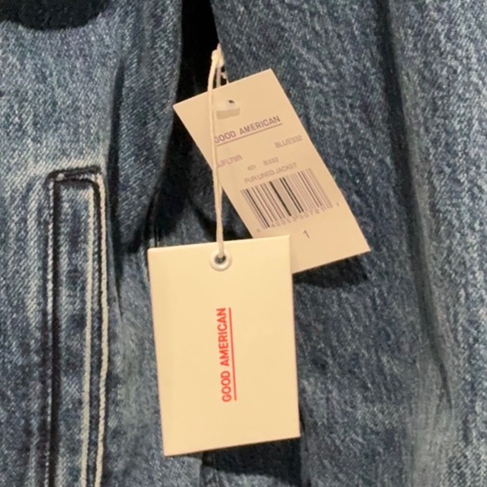Good American Blue Denim Jacket with Faux Fur Trim - Picture 2 of 4